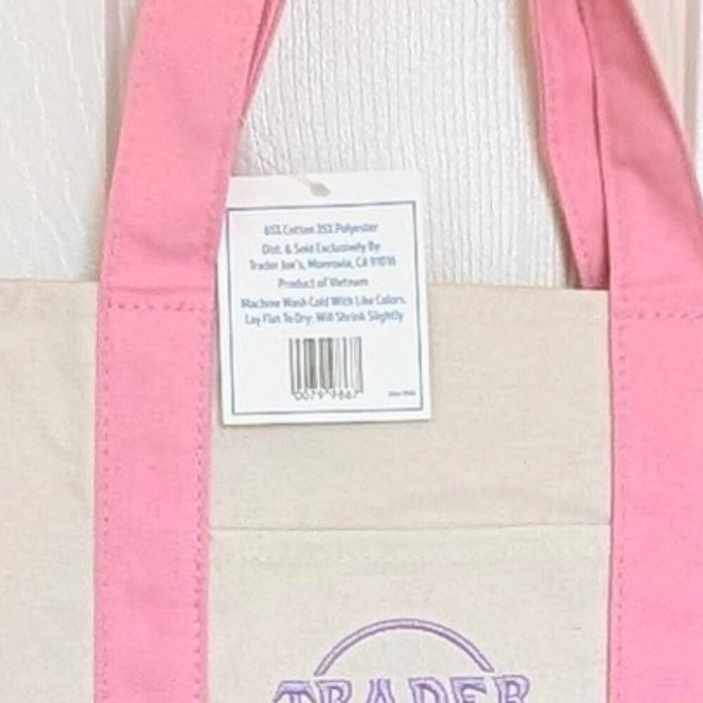 NWT LIMITED RELEASE Trader Joe's Pastel Pink Mini Canvas Tote Bag‎ 🛍️ - Picture 3 of 3